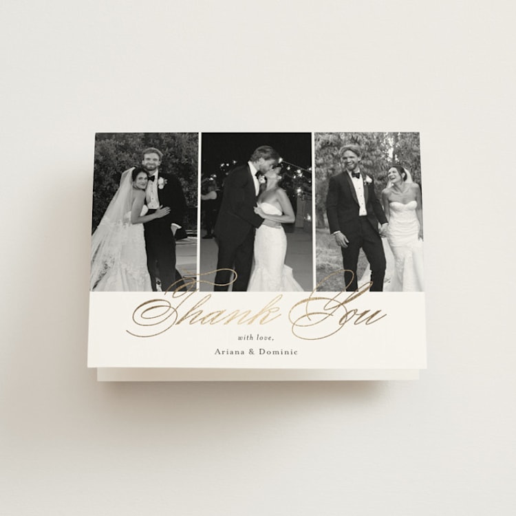 "Gilded Ampersand" - Foil-Pressed Folded Wedding Thank You Cards in Cotton by Jennifer Postorino - Front