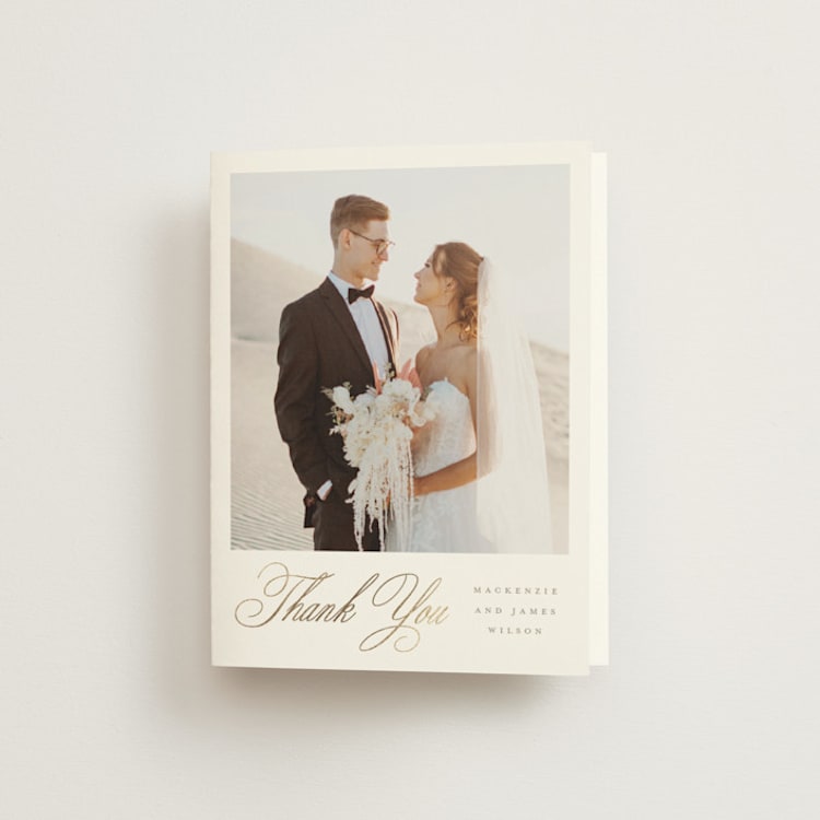 "Romantic Wreath" - Foil-Pressed Folded Wedding Thank You Cards in Chantilly by Wildfield Paper Co - Front