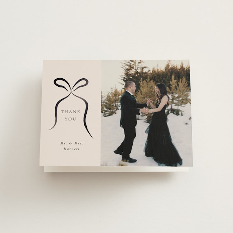 "Bow" - Foil-Pressed Folded Wedding Thank You Cards in Tuxedo by Corinne Malesic - Front