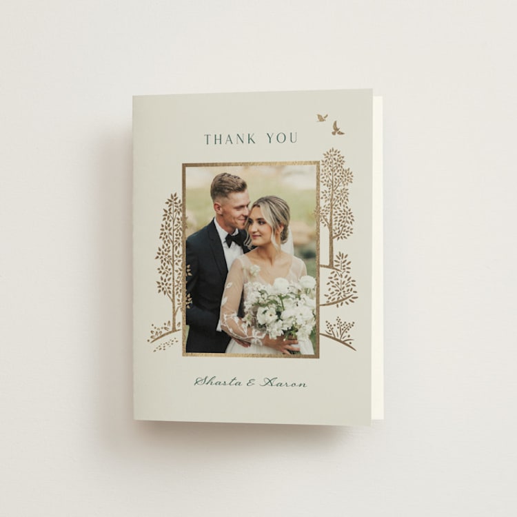 "Mountaintop" - Foil-Pressed Folded Wedding Thank You Cards in Evergreen by Paper Sun Studio - Front