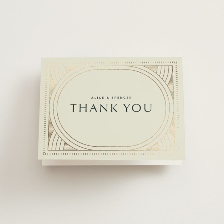"deco arch" - Foil-Pressed Folded Wedding Thank You Cards in Fir by Kindred Fields - Front