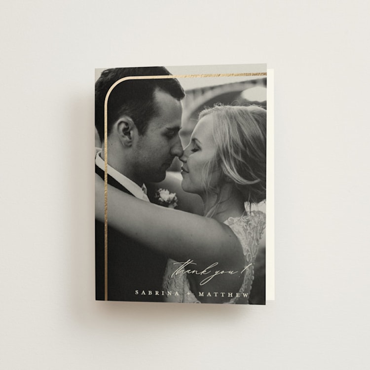 "Tuxedo" - Foil-Pressed Folded Wedding Thank You Cards in Black Tie by Carolyn Nicks - Front