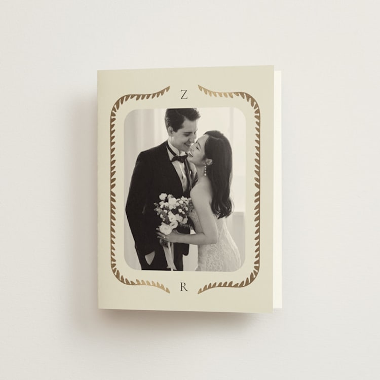 "Frame" - Foil-Pressed Folded Wedding Thank You Cards in Emerald by Jen Owens - Front