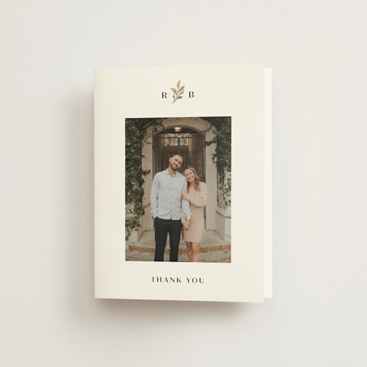"Petite Sprig" - Foil-Pressed Folded Wedding Thank You Cards in Black Dahlia by Olivia Raufman - Front