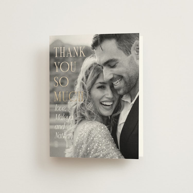 "Magazine" - Foil-Pressed Folded Wedding Thank You Cards in Lace by Kaydi Bishop - Front