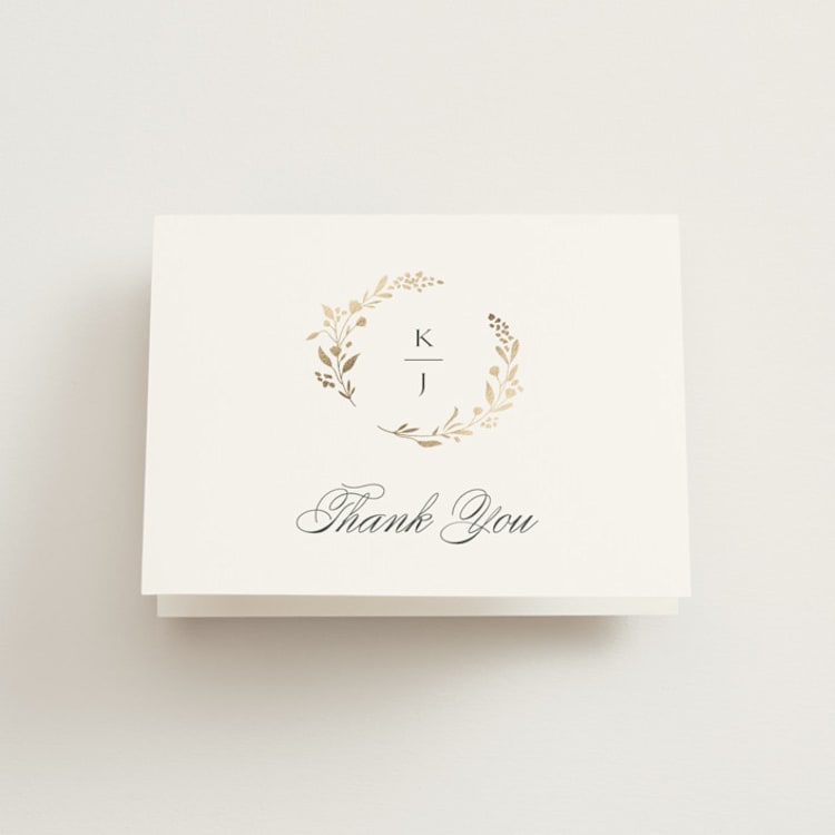 "Embrace" - Foil-Pressed Folded Wedding Thank You Cards in Cloudy by Jennifer Postorino - Front