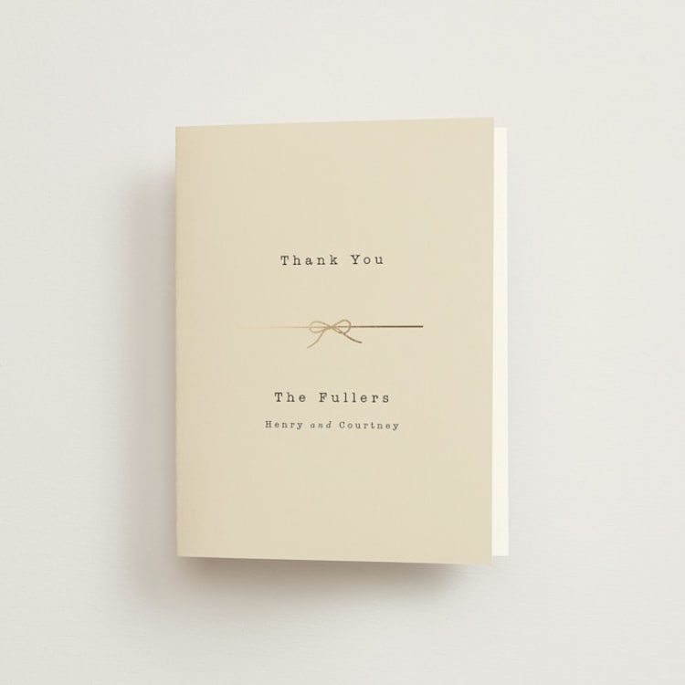 "Bow Tie" - Foil-Pressed Folded Wedding Thank You Cards in Ivory by Baumbirdy - Front