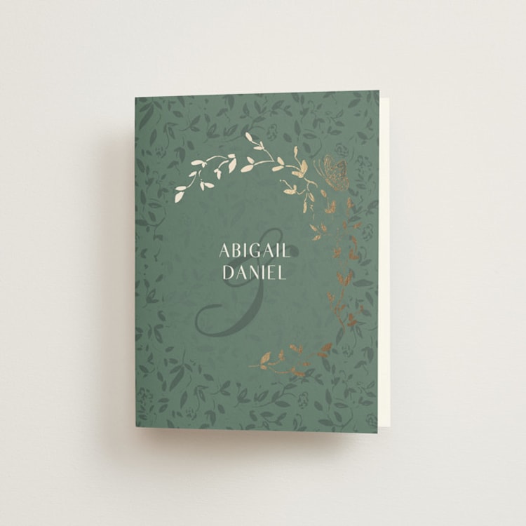 "Southern Romance" - Foil-Pressed Folded Wedding Thank You Cards in Eucalyptus by Simona Camp - Front