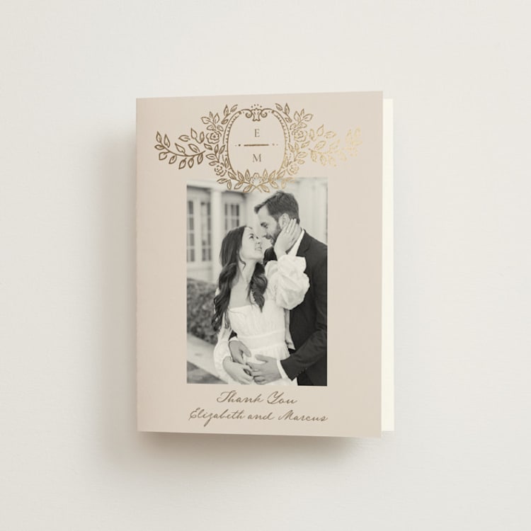 "Manuet" - Foil-Pressed Folded Wedding Thank You Cards in Vanilla by Petra Kern - Front