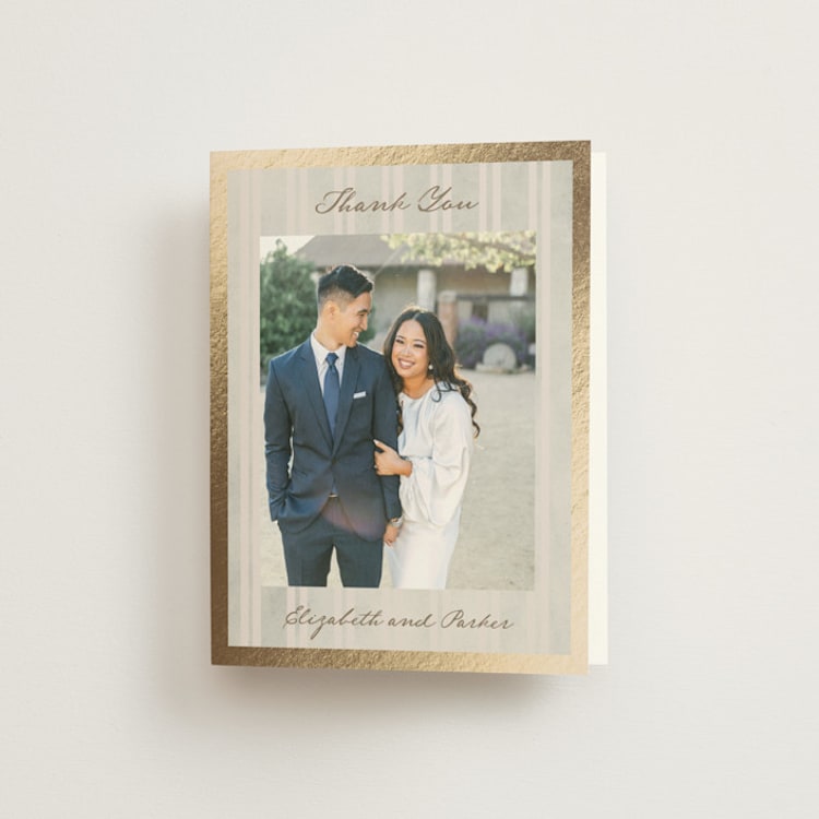 "Mountain Love" - Foil-Pressed Folded Wedding Thank You Cards in Dew by Petra Kern - Front