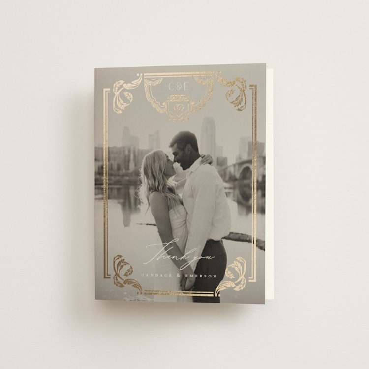 "Mirror" - Foil-Pressed Folded Wedding Thank You Cards in Onyx by Ana de Sousa - Front