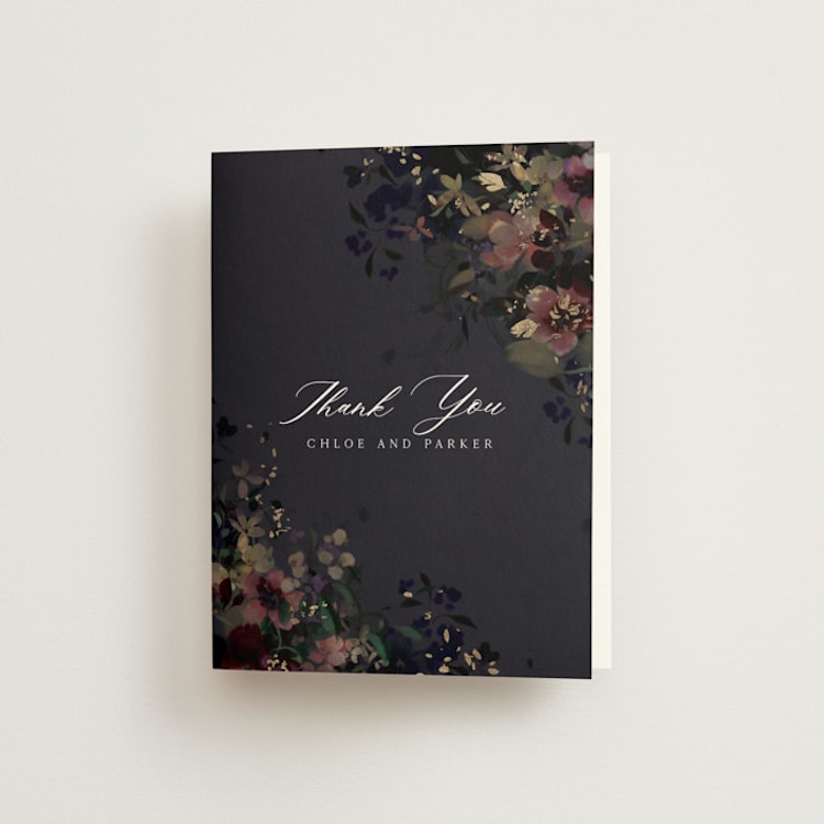 "Vintage Rose Garden" - Foil-Pressed Folded Wedding Thank You Cards in Midnight by Grace Kreinbrink - Front