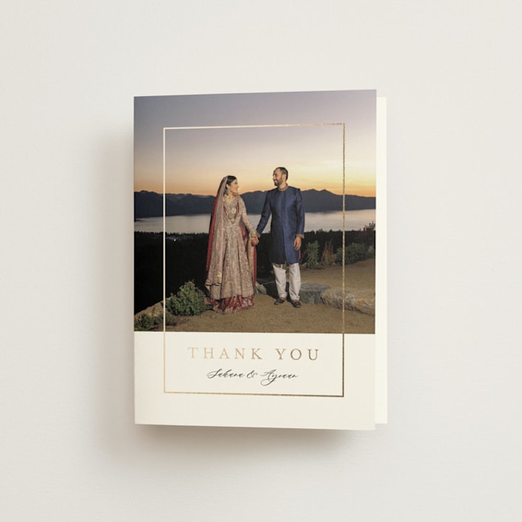 "Gilded frame" - Foil-Pressed Folded Wedding Thank You Cards in Pearl by Nicole Walsh - Front
