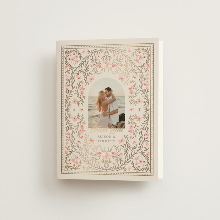 "Victorian" - Foil-Pressed Folded Wedding Thank You Cards in Versailles by Claudia Orengo - Front
