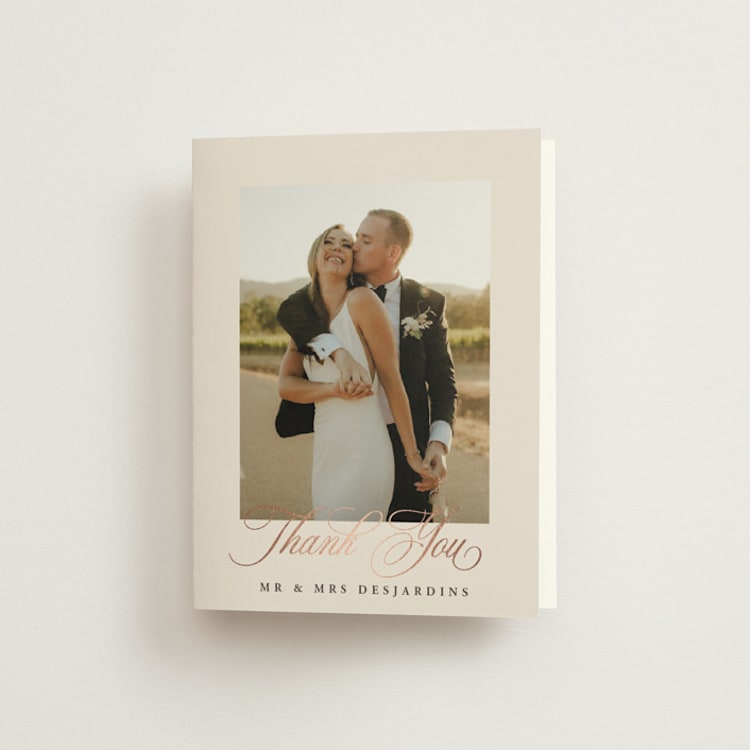 "And Centered" - Foil-Pressed Folded Wedding Thank You Cards in Cream by Hooray Creative - Front
