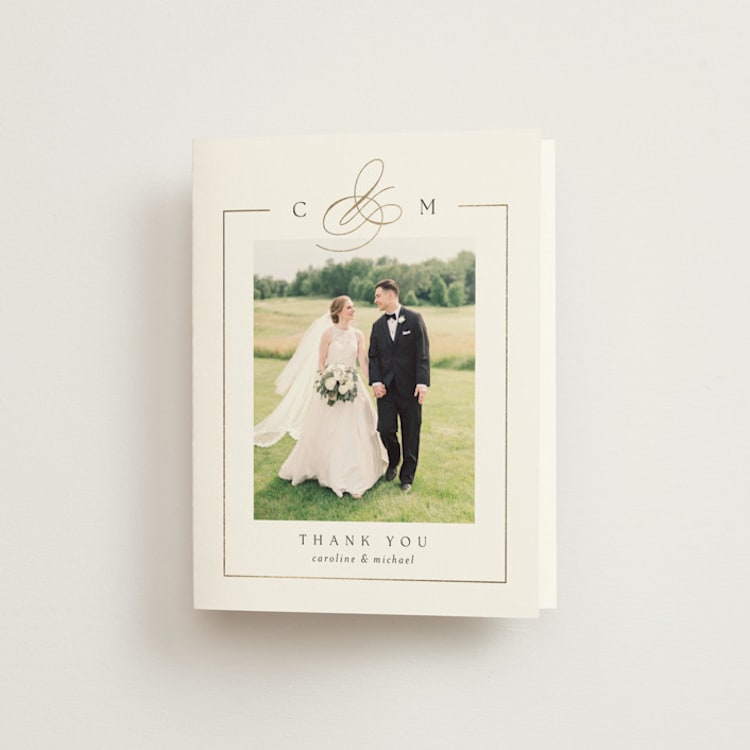 "Framed Monogram" - Foil-Pressed Folded Wedding Thank You Cards in Silk by Kelly Schmidt - Front