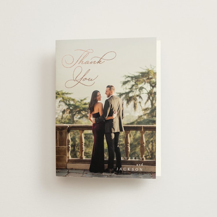 "Eternal" - Foil-Pressed Folded Wedding Thank You Cards in Snow by Kaydi Bishop - Front