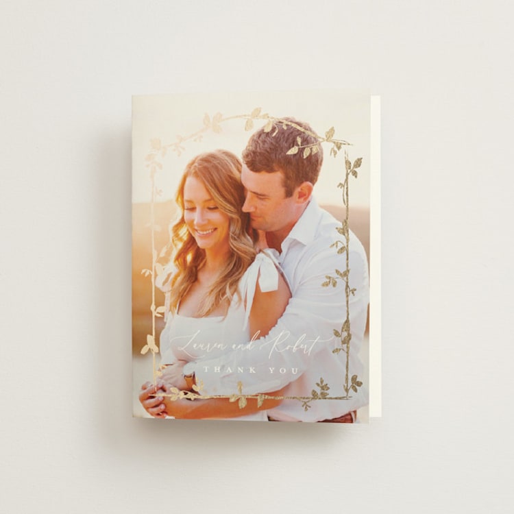 "Canopy" - Foil-Pressed Folded Wedding Thank You Cards in Ivy by Everett Paper Goods - Front