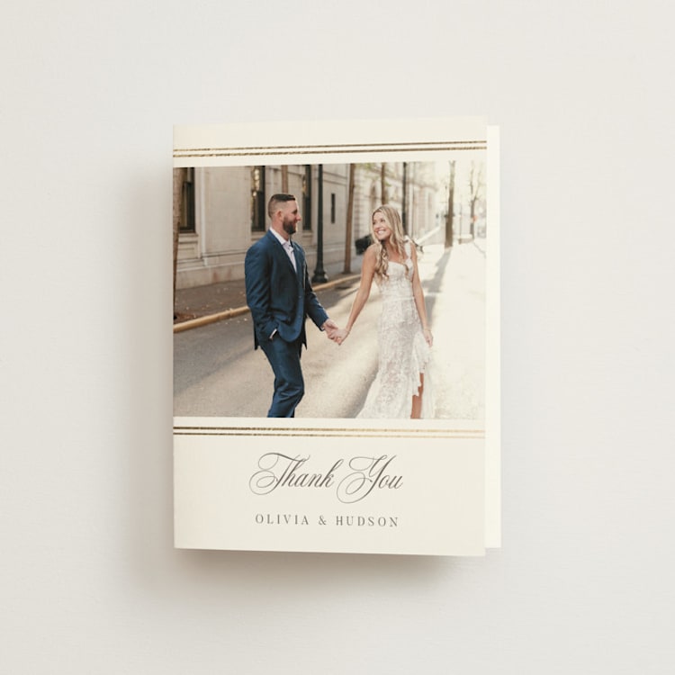 "Classic Elegance" - Foil-Pressed Folded Wedding Thank You Cards in Pearl by Nicole Walsh - Front