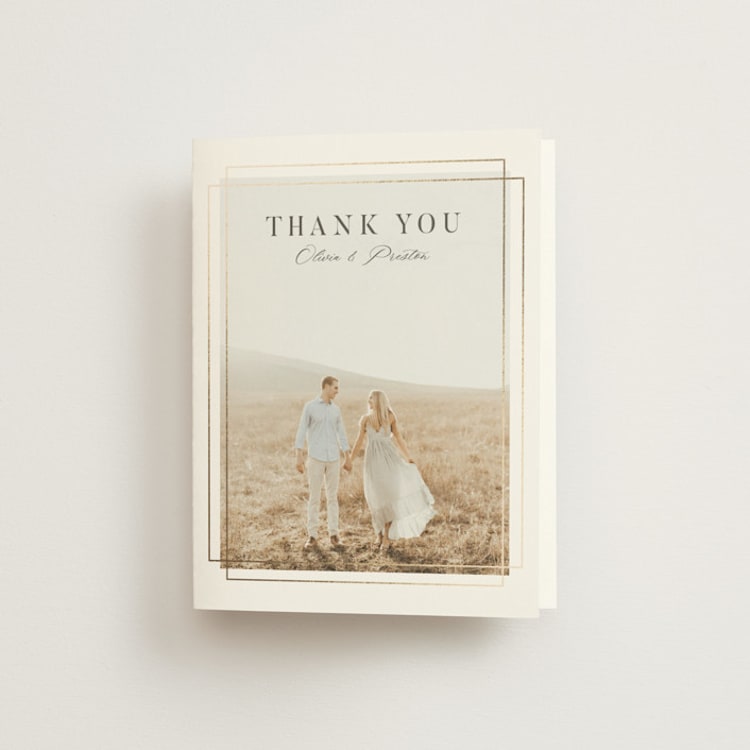 "Regent" - Foil-Pressed Folded Wedding Thank You Cards in Opal by Robert and Stella - Front