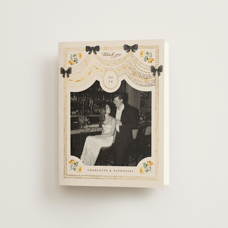 "Tuileries" - Foil-Pressed Folded Wedding Thank You Cards in Golden by Claudia Orengo - Front