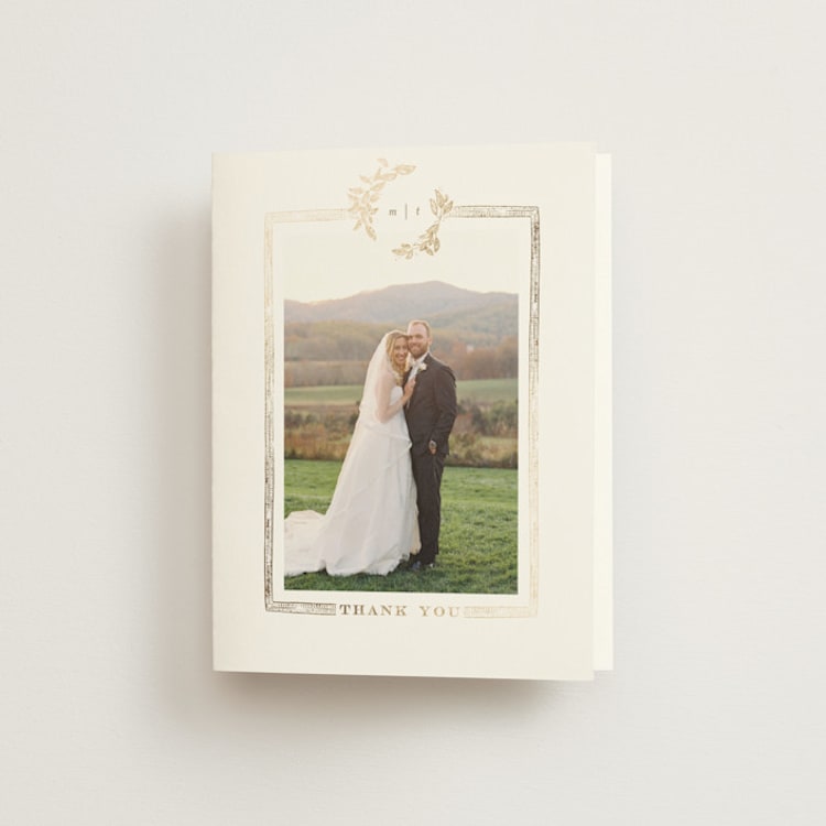 "Reflection" - Foil-Pressed Folded Wedding Thank You Cards in Porcelain by Leah Bisch - Front