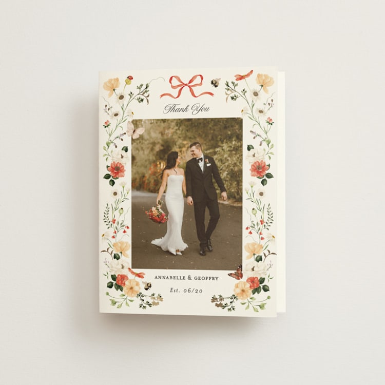 "Fleur" - Foil-Pressed Folded Wedding Thank You Cards in Verona Sunset by Sarah Knight - Front