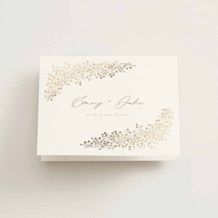 "Villa" - Foil-Pressed Folded Wedding Thank You Cards in Leaf by Kristie Kern - Front