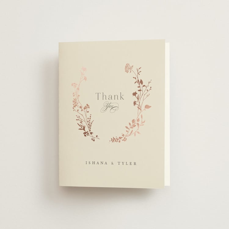 "Queen Anne's Lace" - Foil-Pressed Folded Wedding Thank You Cards in Creme Brulee by Jennifer Wick - Front