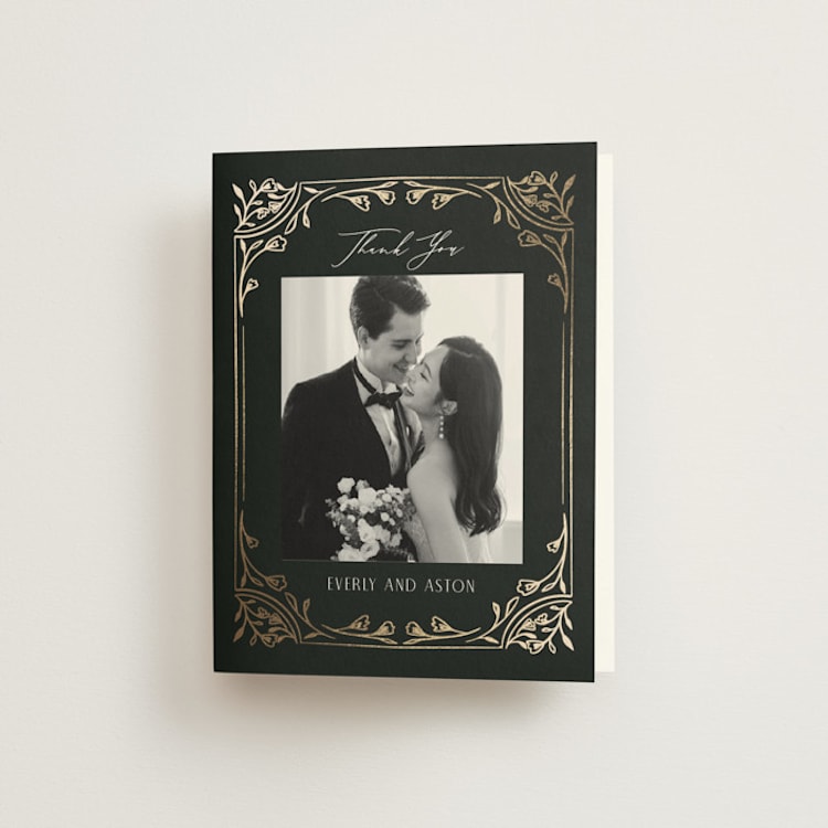 "Majesty" - Foil-Pressed Folded Wedding Thank You Cards in Onyx by Nicoletta Savod - Front