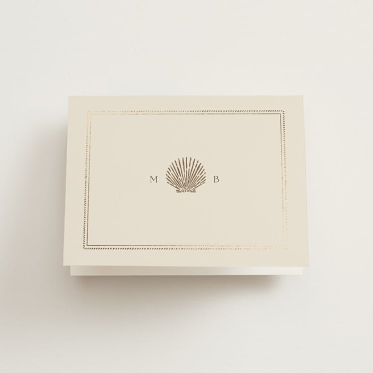 "Seaside" - Foil-Pressed Folded Wedding Thank You Cards in Champagne by Griffinbell Paper Co. - Front