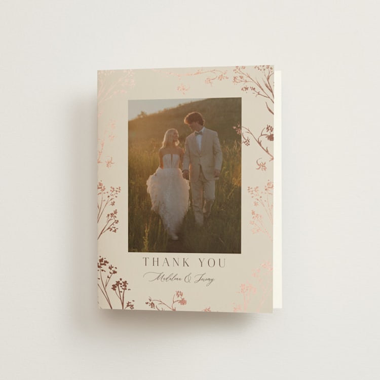 "Shining Florals" - Foil-Pressed Folded Wedding Thank You Cards in Almond by frau brandt - Front