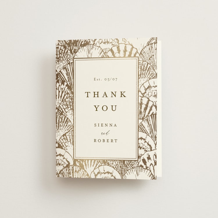 "By the Seashore" - Foil-Pressed Folded Wedding Thank You Cards in Pearl by Maria Alou - Front