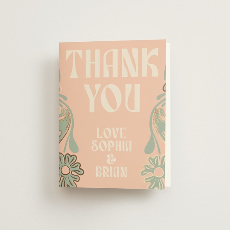 "Nouveau Frame" - Foil-Pressed Folded Wedding Thank You Cards in Sage by GeekInk Design - Front