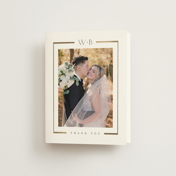 "Luster" - Foil-Pressed Folded Wedding Thank You Cards in Cotton by Stacey Meacham - Front