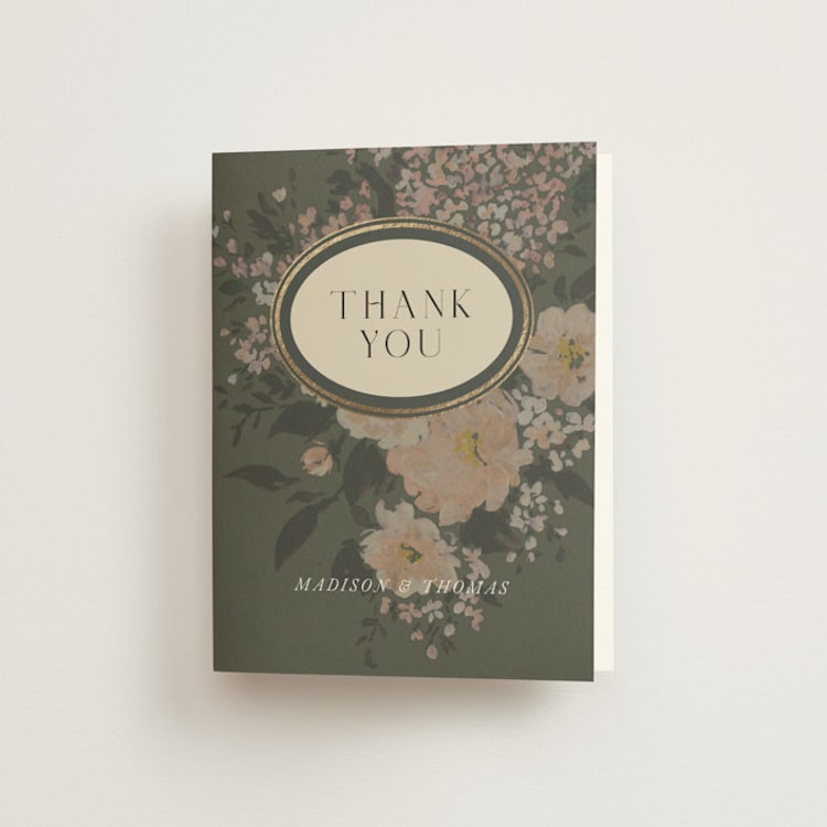 "Madison" - Foil-Pressed Folded Wedding Thank You Cards in Thyme by Itsy Belle Studio - Front