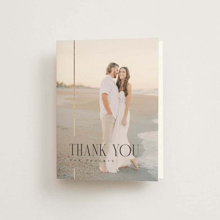 "Linear" - Foil-Pressed Folded Wedding Thank You Cards in Silk by Laura Hankins - Front