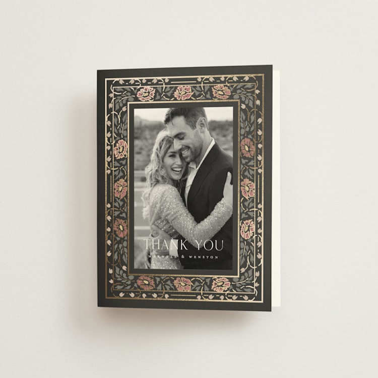 "Timeless Nature" - Foil-Pressed Folded Wedding Thank You Cards in Ebony by Ana de Sousa - Front