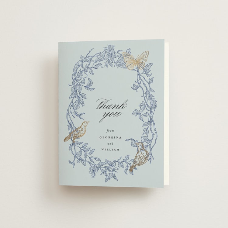 "meet me in the garden" - Foil-Pressed Folded Wedding Thank You Cards in Cornflower by Grae - Front