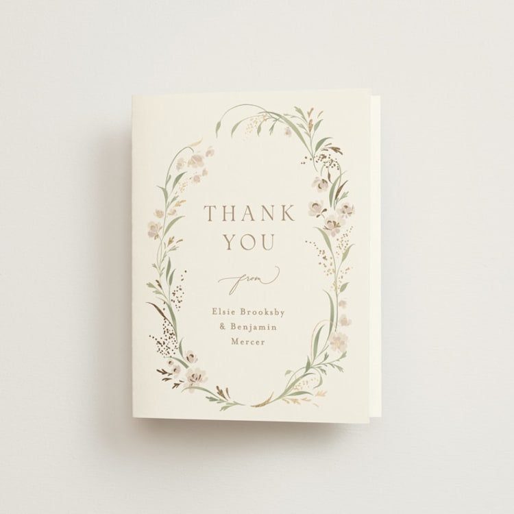 "Meadow" - Foil-Pressed Folded Wedding Thank You Cards in Spring Mist by Erin L. Wilson - Front