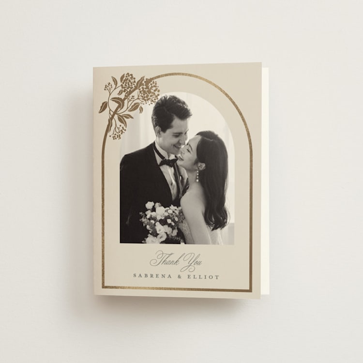 "Shimmering Hydrangeas" - Foil-Pressed Folded Wedding Thank You Cards in Tea Time by Susan Zinader - Front