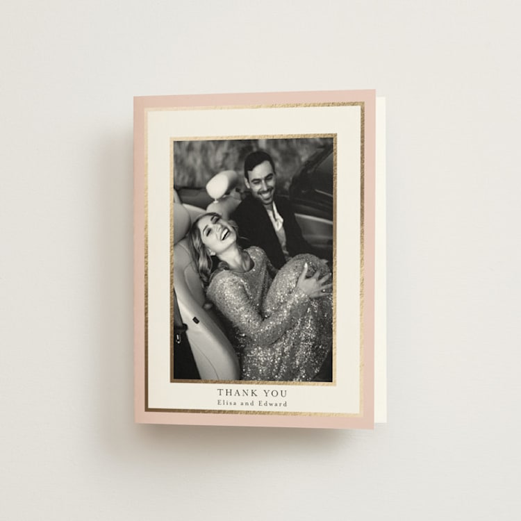 "Blooming Vine" - Foil-Pressed Folded Wedding Thank You Cards in Blush by Susan Moyal - Front