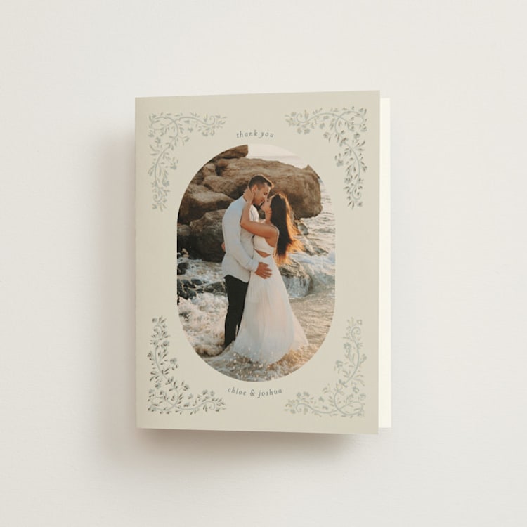 "Floral Romance" - Foil-Pressed Folded Wedding Thank You Cards in Something Blue by Gwen Bedat - Front