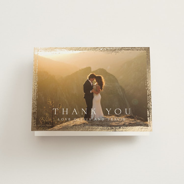 "Brushed Edge" - Foil-Pressed Folded Wedding Thank You Cards in Silk by Kelly Schmidt - Front