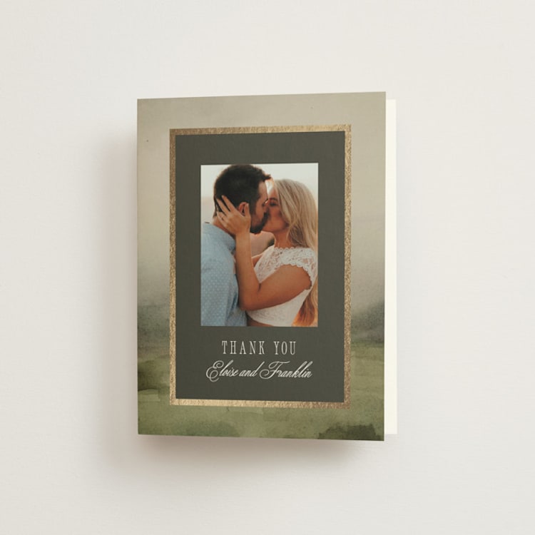 "Hillside" - Foil-Pressed Folded Wedding Thank You Cards in Graphite by Everett Paper Goods - Front