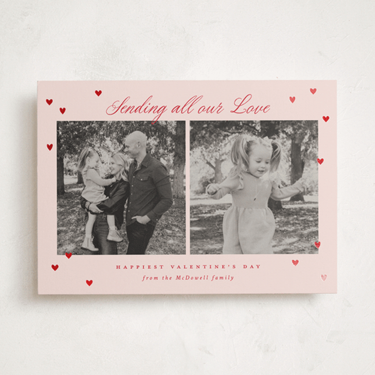 "Scattered Mini Hearts" - Valentine's Day Cards in Peach by Emily Sabol Goss - Front