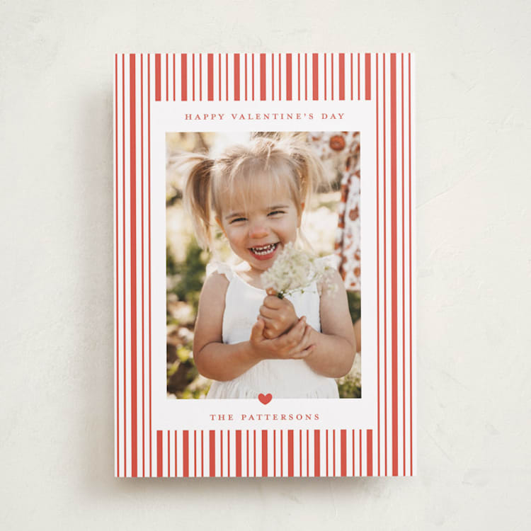 "Heart and Stripes" - Valentine's Day Cards in Cherry by Jennifer Holbrook - Front