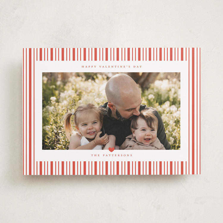 "Heart and Stripes" - Valentine's Day Cards in Cherry by Jennifer Holbrook - Front