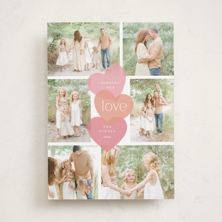 "Stacked Hearts" - Valentine's Day Cards in Watermelon by Jill Means - Front