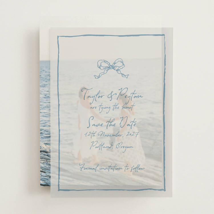 "ribbon bow drawing" - Vellum Overlays in Dusty Blue by Cass Loh - Front